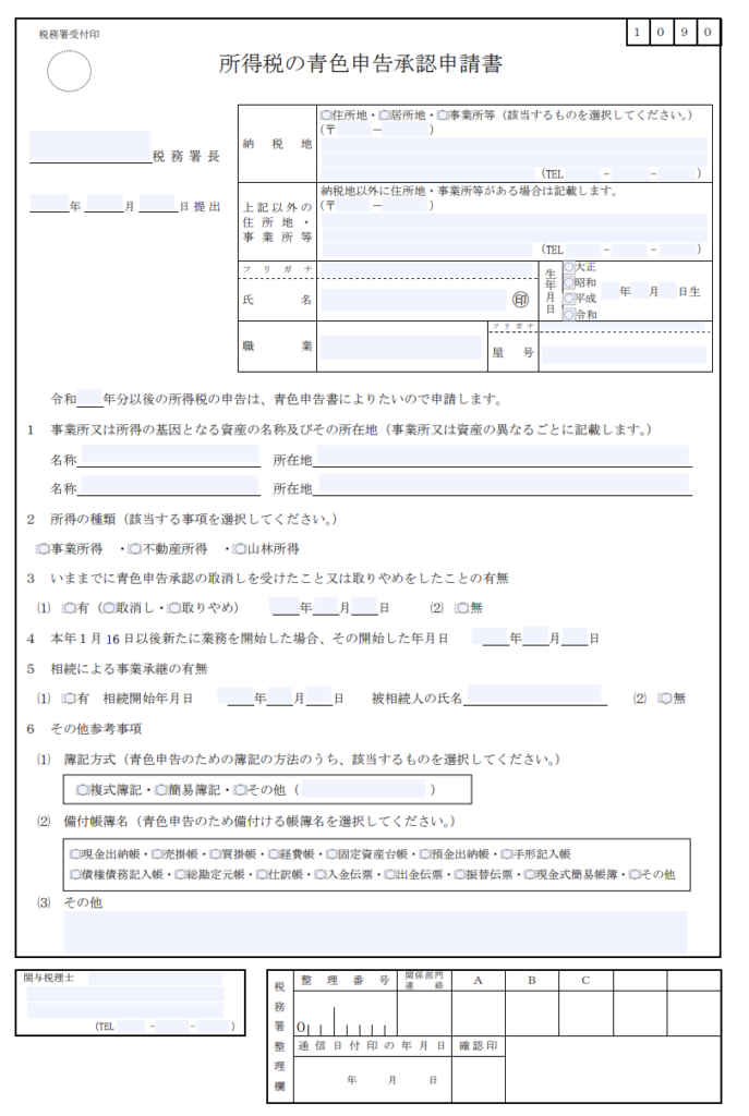 青色申告承認申請書